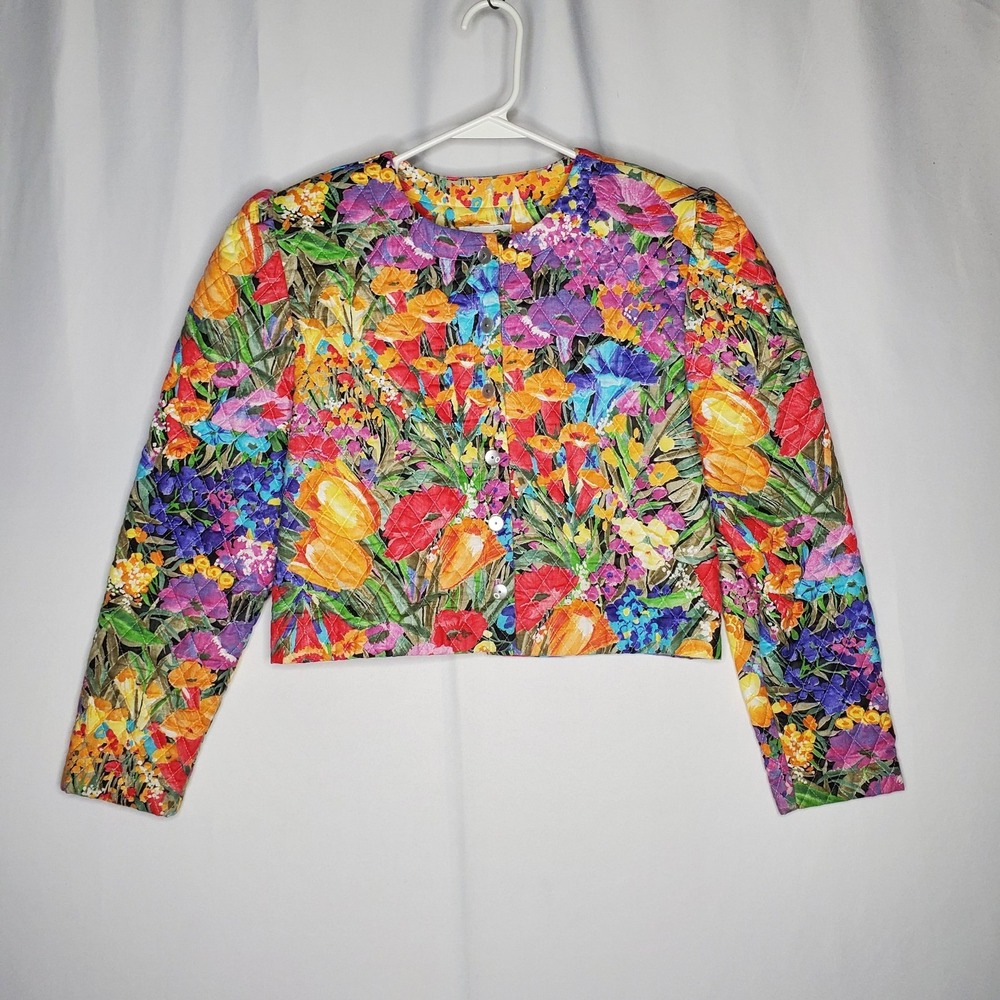 Jeffrey Dara Linda Hutton Quilted Floral Crop Blazer 9/10 Country Cottagecore 90 - Picture 1 of 14